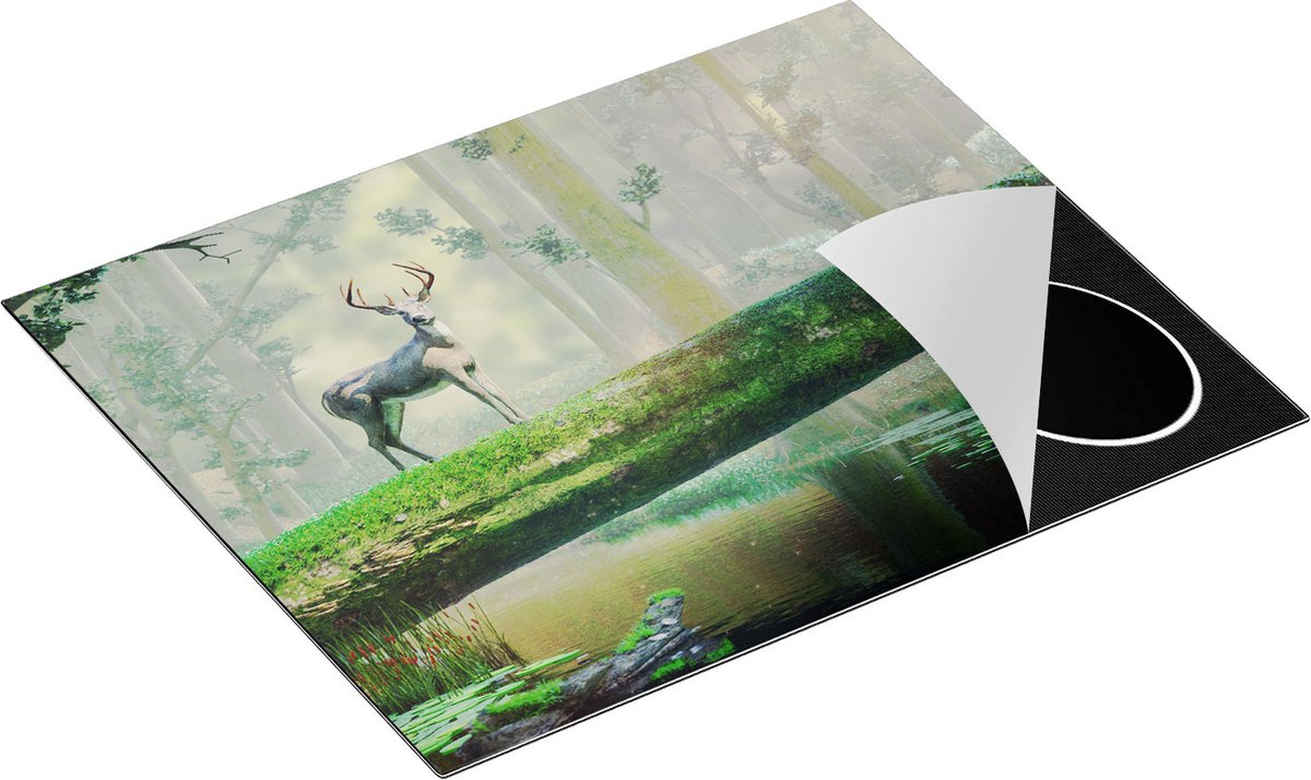 Chefcare Inductie Beschermer Hert in het Bos op een Boom - 65x52 cm - Afdekplaat Inductie - Kookplaat Beschermer - Inductie Mat