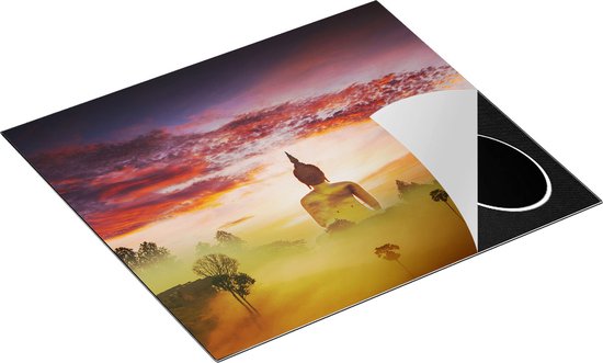 Chefcare Inductie Beschermer Boeddha Beeld in de Mist - 60x55 cm - Afdekplaat Inductie - Kookplaat Beschermer - Inductie Mat