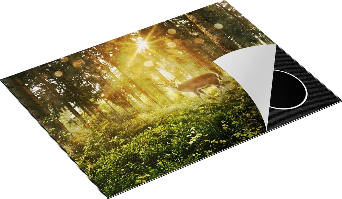 Chefcare Inductie Beschermer Hert in Bos met Zon - 70x52 cm - Afdekplaat Inductie - Kookplaat Beschermer - Inductie Mat