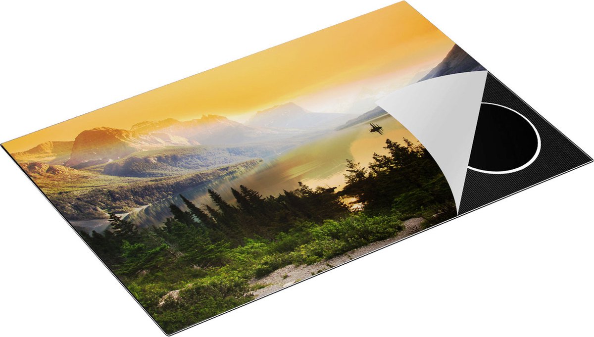 Chefcare Inductie Beschermer Bergen met een Meer in Nationaal Park Glacier - 80x52 cm - Afdekplaat Inductie - Kookplaat Beschermer - Inductie Mat