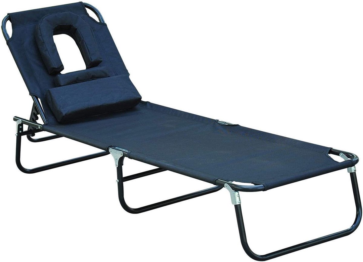 CGPN - lounger lounge stoel voor outdoor relax lounger driepotige ligstoel met face opening zwart