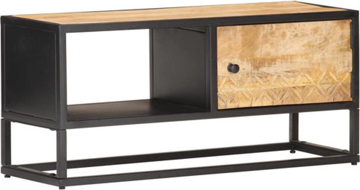 vidaXL Tv-meubel - met - bewerkte - deur - 90x30x40 - cm - ruw - mangohout Bruin