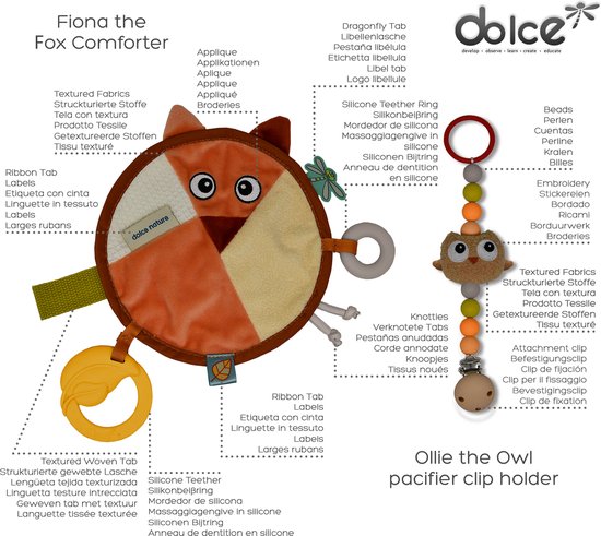 Dolce Toys speelgoed Earth knuffeldoekje & speenketting - Fiona Vos & Ollie Uil van Dolce — afbeelding 3