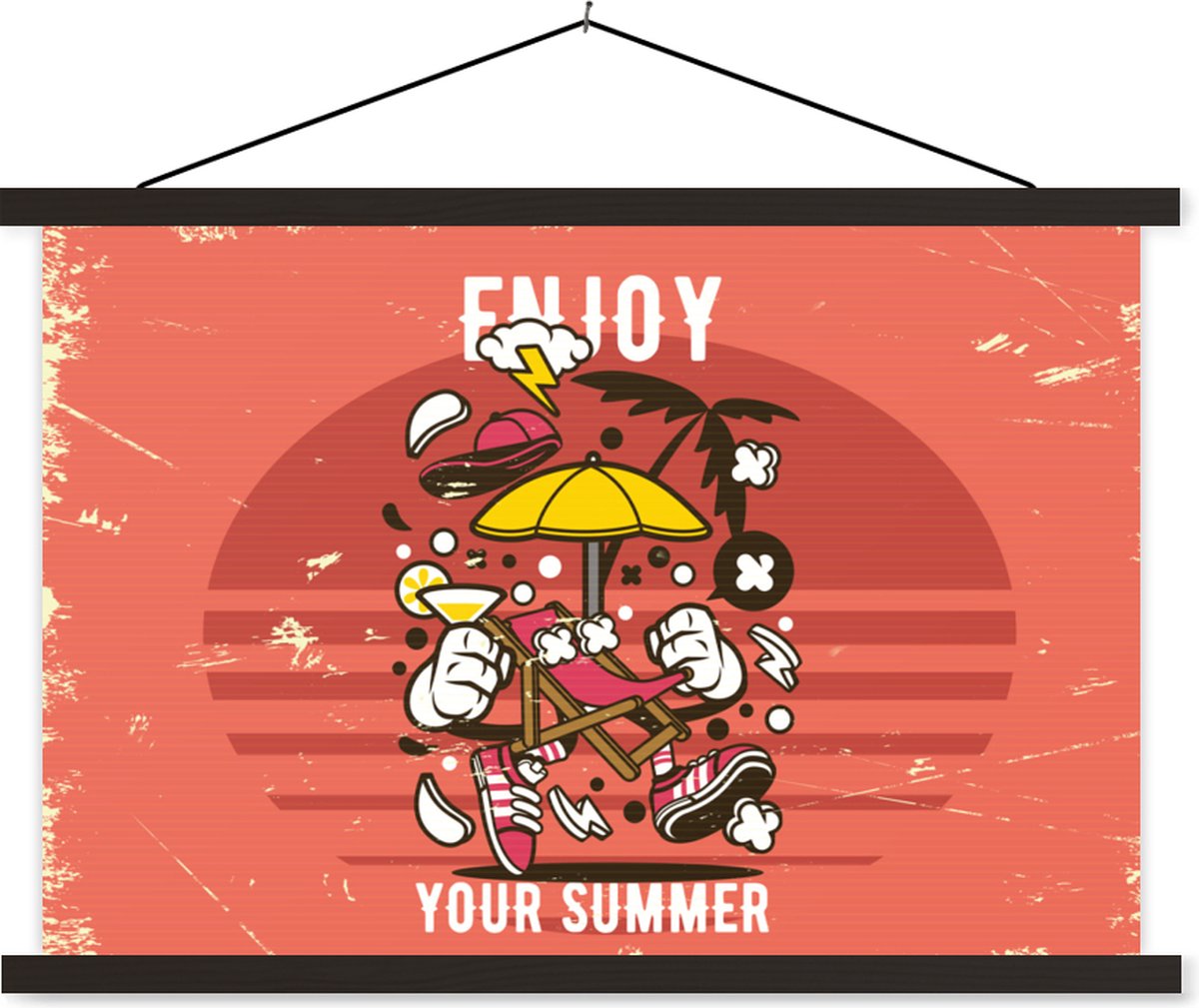 Posterhanger incl. Poster 90x60 cm - Schoolplaat - Parasol - Zomer - Vintage - Textielpost