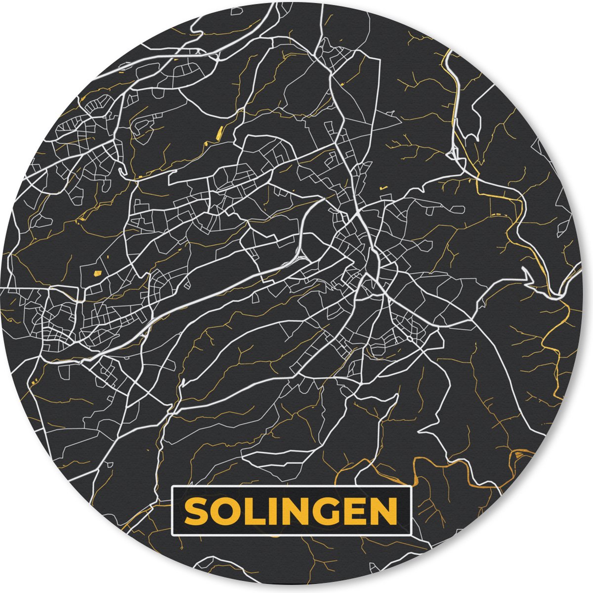 Muismat rond 40x40 cm - Mousepad Solingen - Goud - Stadskaart - Plattegrond - Duitsland - Kaart - Ronde muismatten - Stadskaart