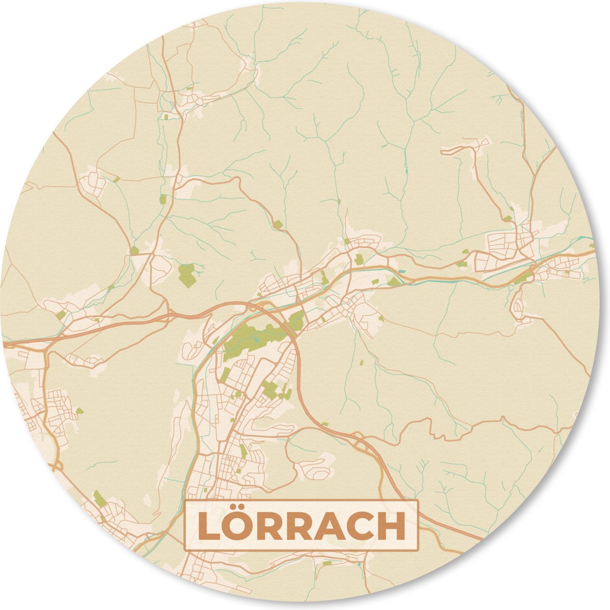 Muismat rond 50x50 cm - Mousepad Lörrach - Plattegrond - Kaart - Vintage - Stadskaart - Ronde muismatten - Stadskaart