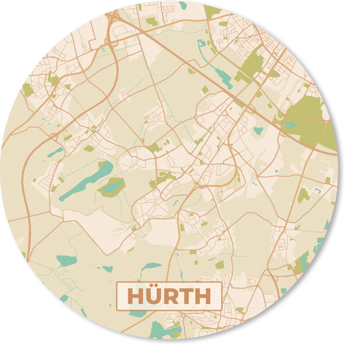 Muismat rond 50x50 cm - Mousepad Hürth - Plattegrond - Vintage - Kaart - Stadskaart - Ronde muismatten - Stadskaart