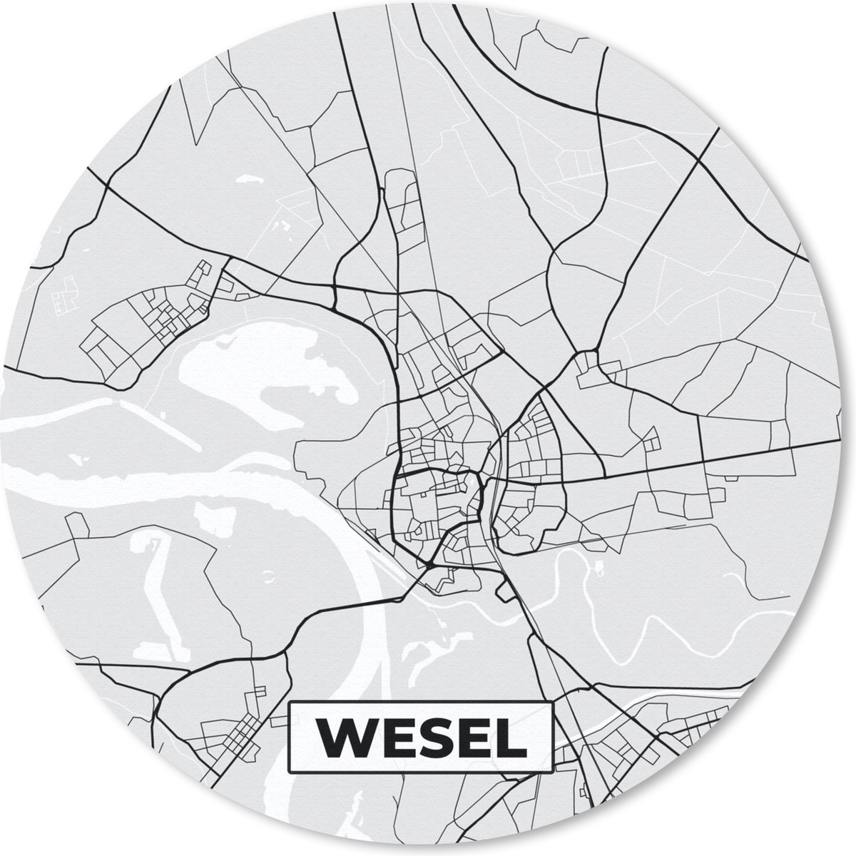 Muismat rond 20x20 cm - Mousepad Duitsland - Wesel - Kaart - Stadskaart - Plattegrond - Ronde muismatten - Stadskaart