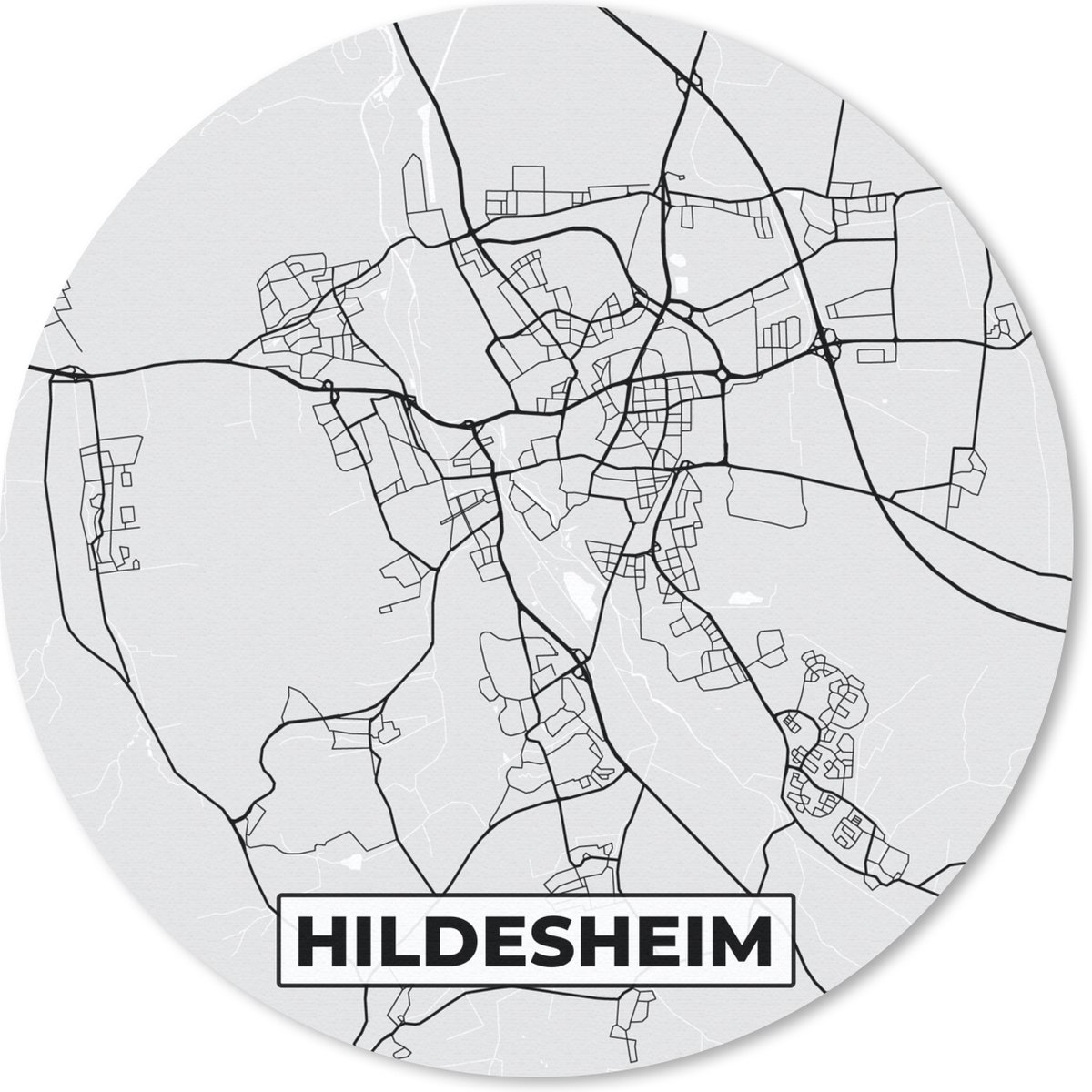 Muismat - Mousepad - Rond - Hildesheim - Kaart - Stadskaart - Duitsland - Plattegrond - 30x30 cm - Ronde muismat