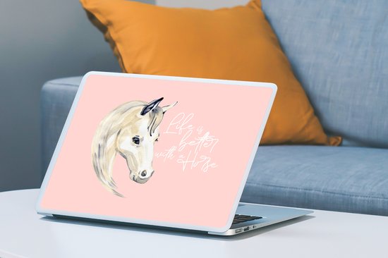 Sticker ordinateur portable - 15,6 pouces - Citations - Proverbes - La Life est meilleure avec un cheval - Paarden