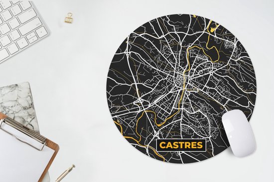 Muismat rond 40x40 cm - Mousepad Kaart - Stadskaart - Plattegrond - Castres - Frankrijk - Ronde muismatten - Stadskaart