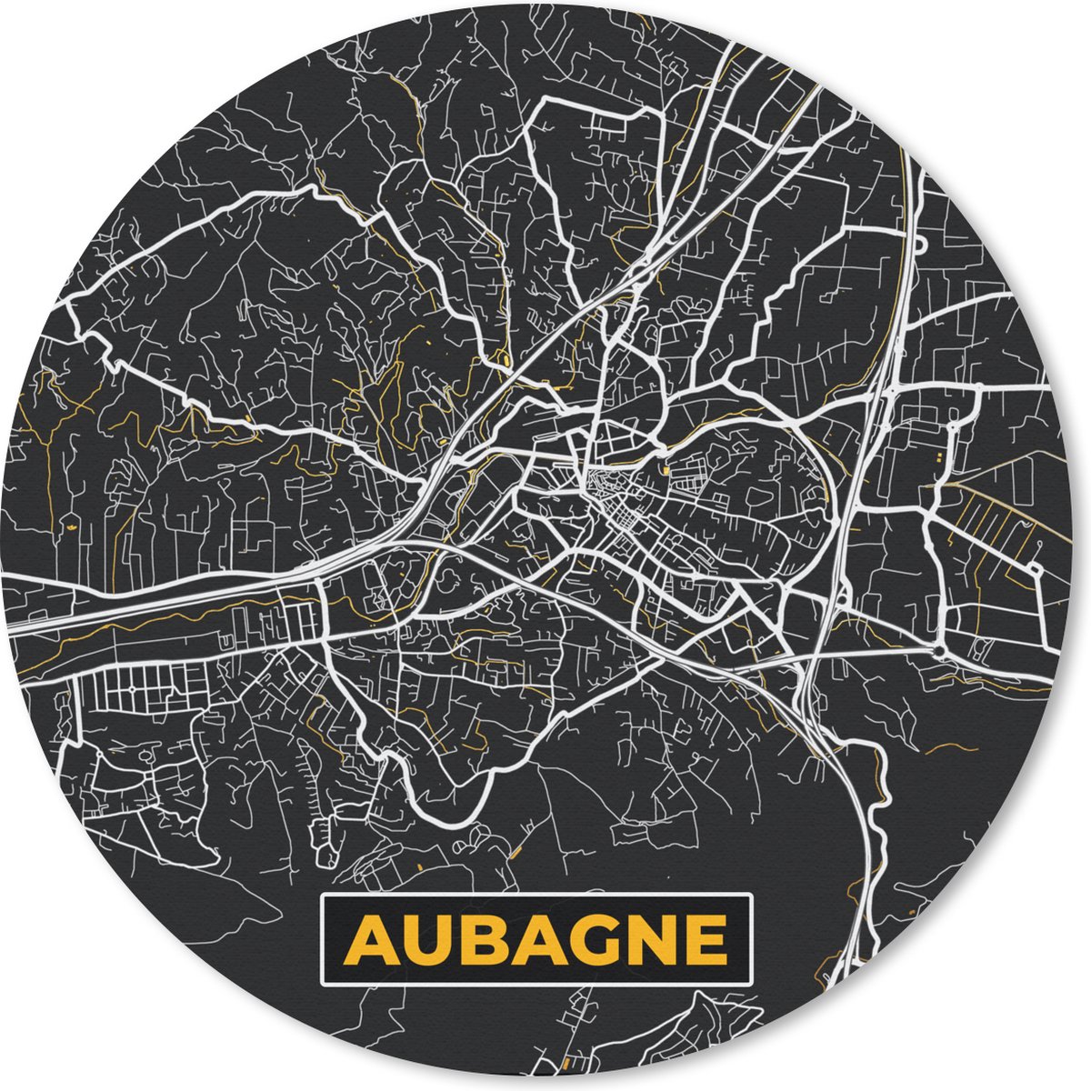 Muismat rond 50x50 cm - Mousepad Frankrijk - Stadskaart - Aubagne - Plattegrond - Kaart - Ronde muismatten - Stadskaart