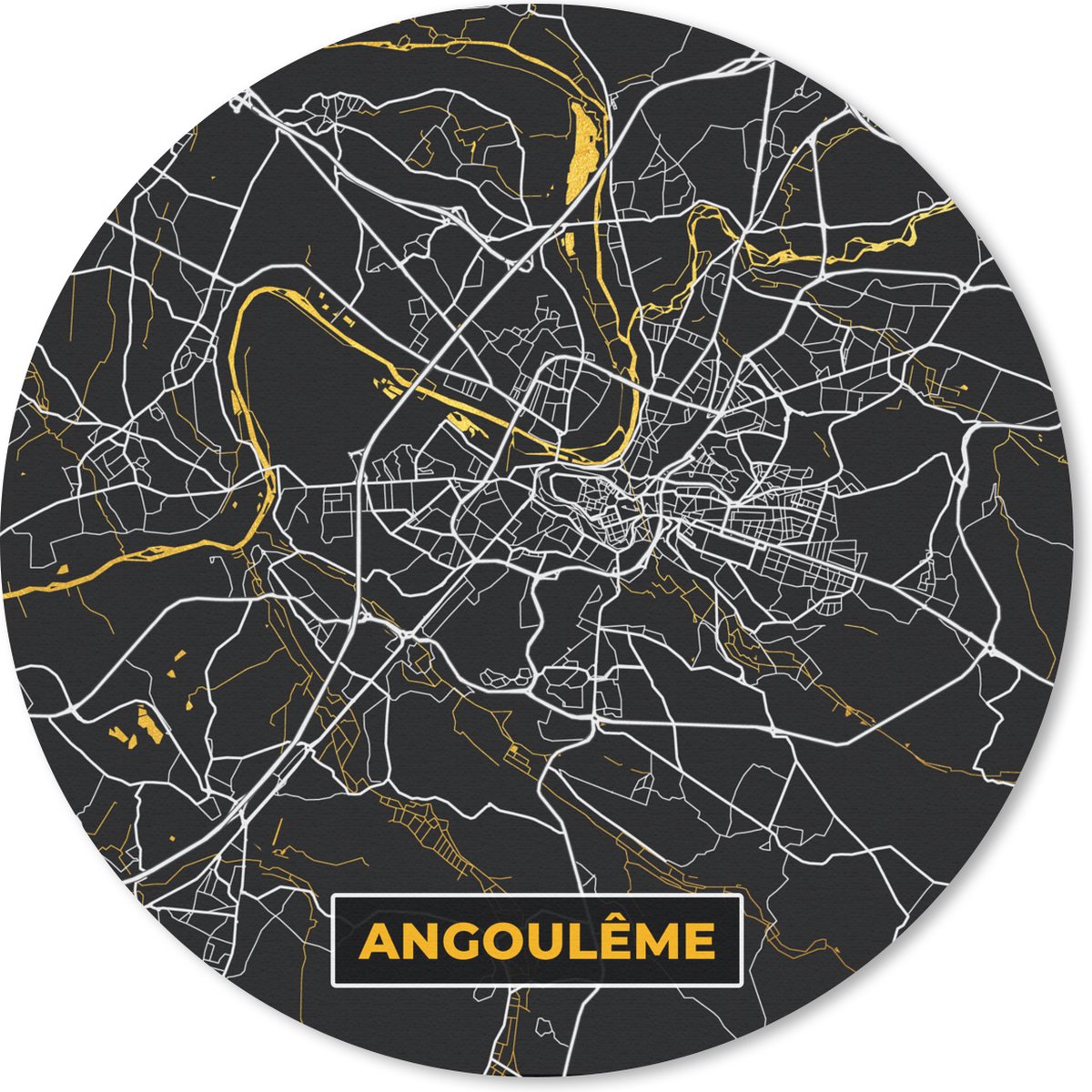 Muismat rond 30x30 cm - Mousepad Kaart - Plattegrond - Frankrijk - Angoulême - Stadskaart - Ronde muismatten - Stadskaart
