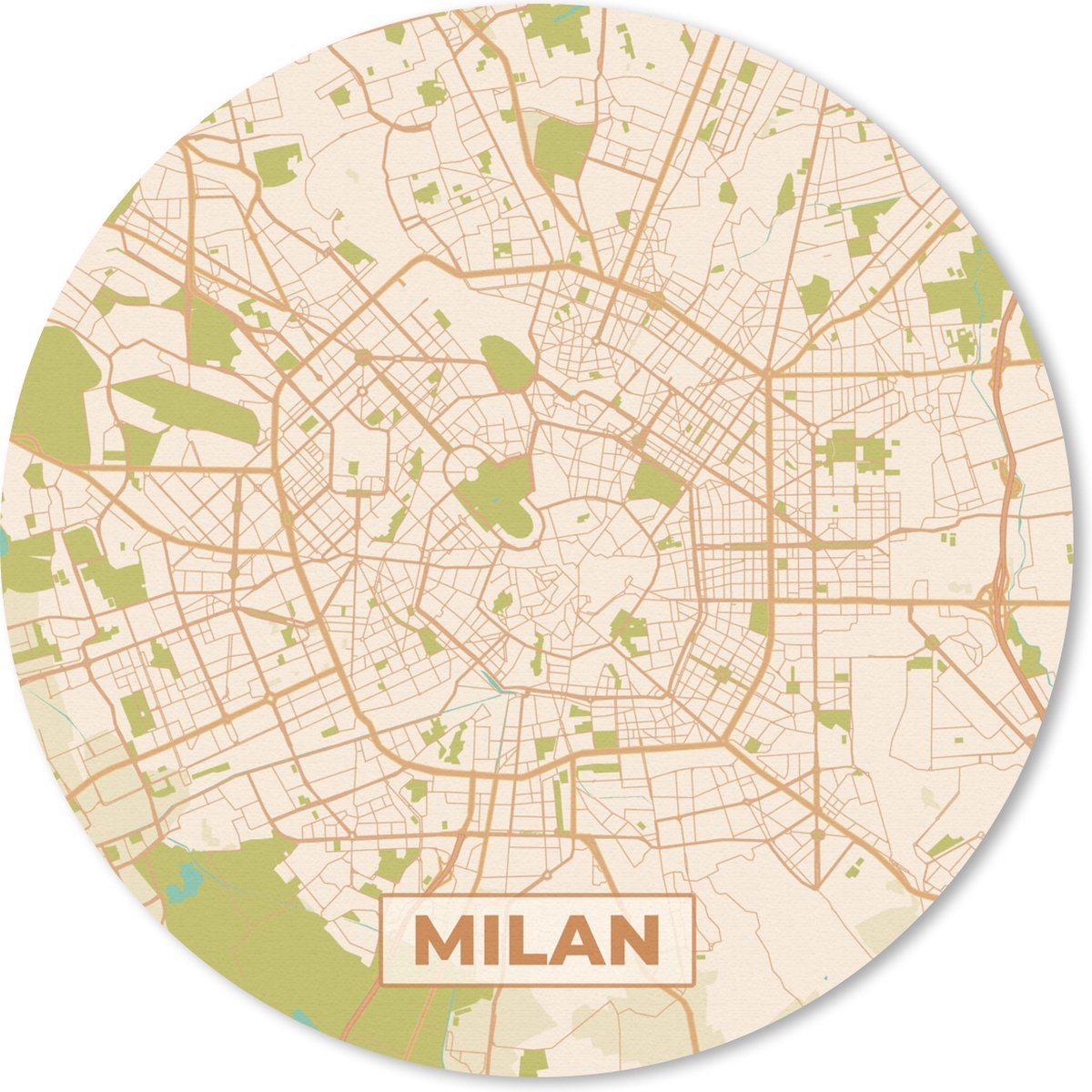 Muismat rond 40x40 cm - Mousepad Kaart - Milaan - Vintage - Stadskaart - Plattegrond - Ronde muismatten - Stadskaart