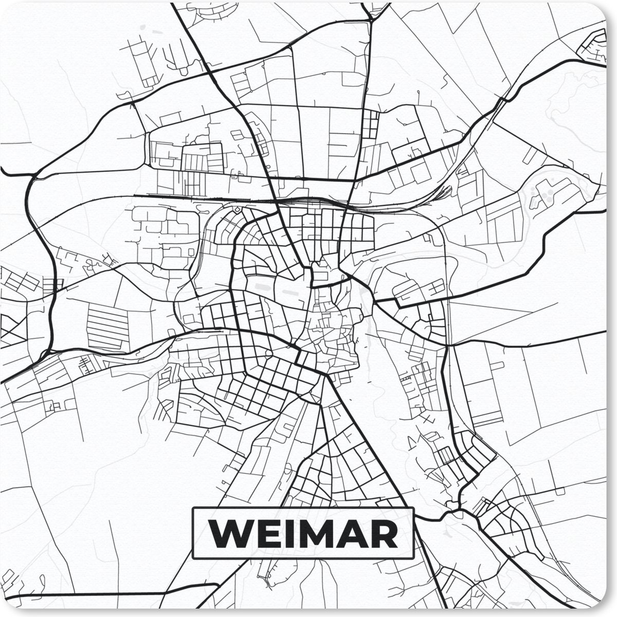 Muismat 20x20 cm - Mousepad Plattegrond - Weimar - Kaart - Stadskaart - Muismatten - Stadskaart