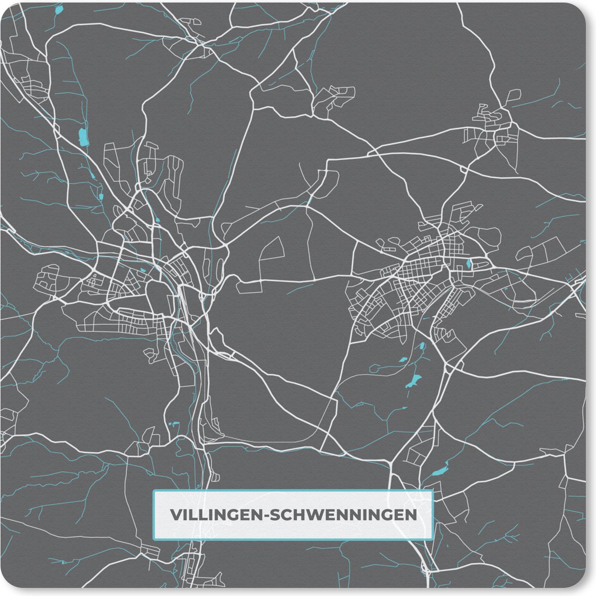 Muismat 30x30 cm - Mousepad Stadskaart – Kaart – Villingen Schwenningen – Blauw – Duitsland – Plattegrond - Muismatten - Stadskaart