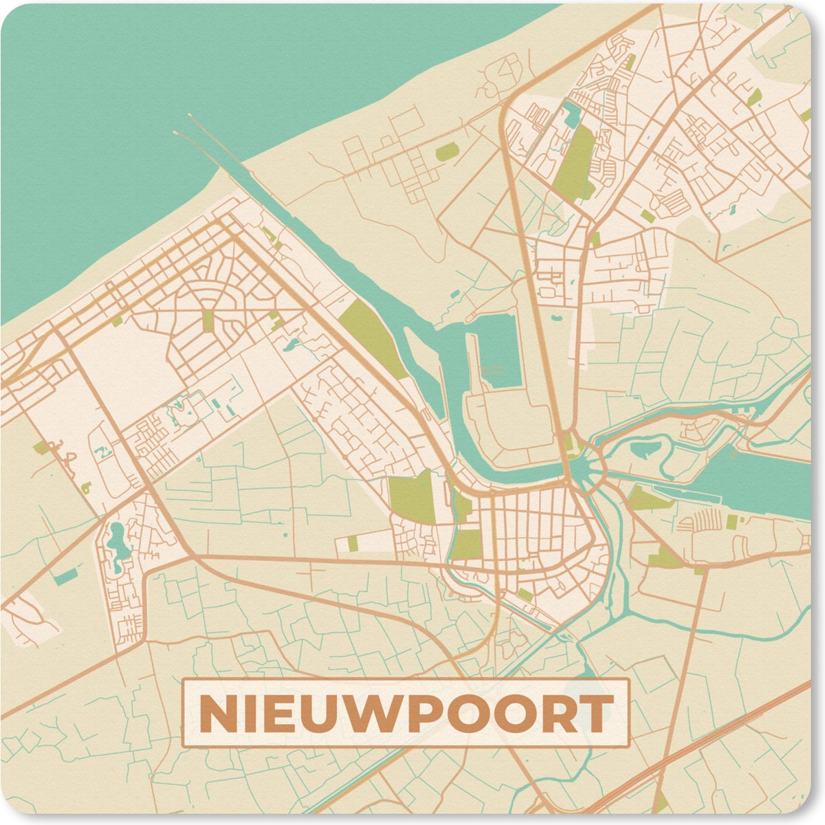 Muismat 30x30 cm - Mousepad Kaart - Plattegrond - Stadskaart - Vintage - Nieuwpoort - Muismatten - Stadskaart
