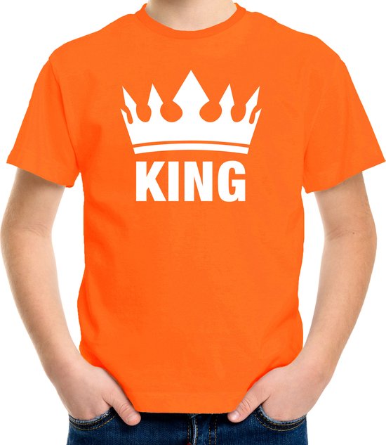 Oranje Koningsdag King shirt met kroon jongens 146/152