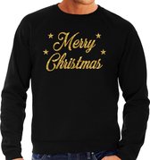 Foute Kersttrui / sweater - Merry Christmas - goud / glitter - zwart - heren - kerstkleding / kerst outfit XL