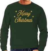 Foute Kersttrui / sweater - Merry Christmas - goud / glitter - groen - heren - kerstkleding / kerst outfit L