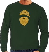 Kerstman hoofd Kerst trui - groen met gouden glitter bedrukking - heren - Kerst sweaters / Kerst outfit XL