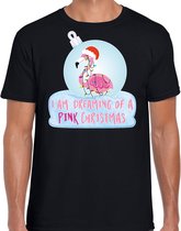 Flamingo Kerstbal shirt / Kerst t-shirt I am dreaming of a pink Christmas zwart voor heren - Kerstkleding / Christmas outfit XXL