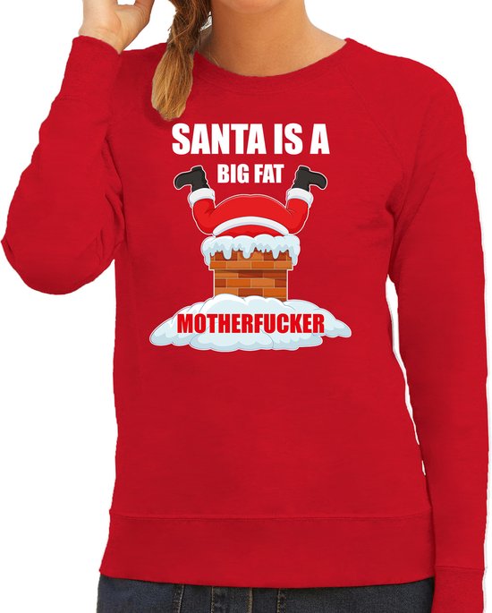 Foto: Foute kerstsweater kersttrui santa is a big fat motherfucker rood voor dames kerstkleding christmas outfit xs