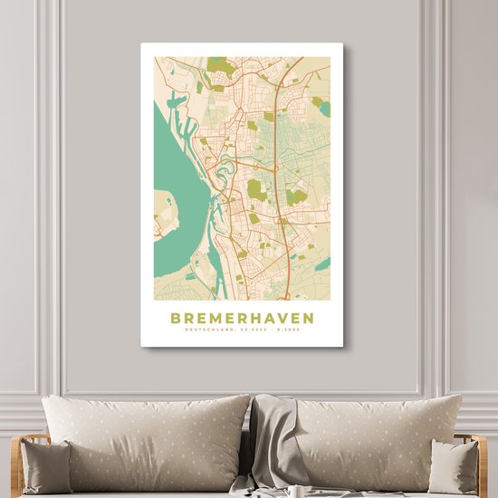 Tableau sur toile Bremerhaven - Plan d'étage - Carte - Vintage - Plan de ville - 120x180 cm - Décoration murale XXL