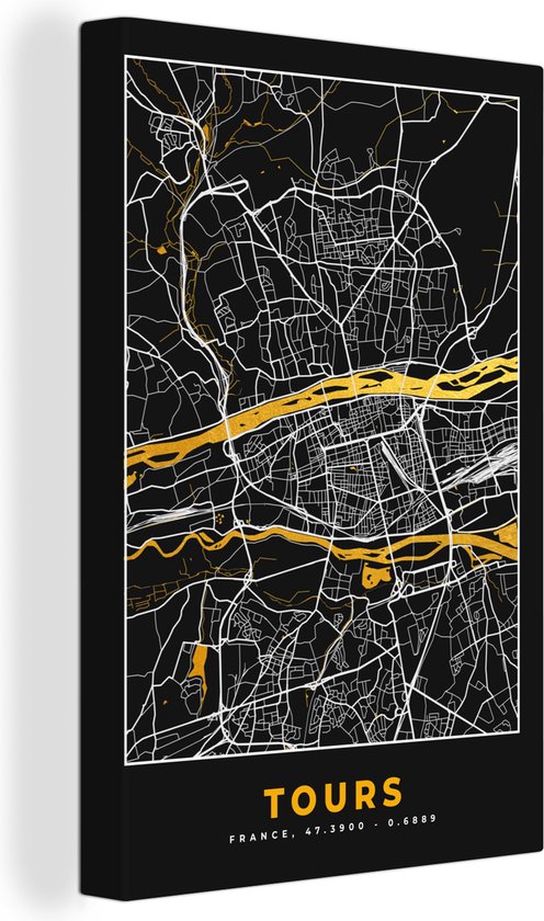 Canvas Schilderij Frankrijk – Tours – Stadskaart – Plattegrond – Kaart - 60x90 cm - Wanddecoratie