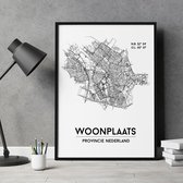 Leiden city poster, A4 met lijst, plattegrond poster, woonplaatsposter, woonposter