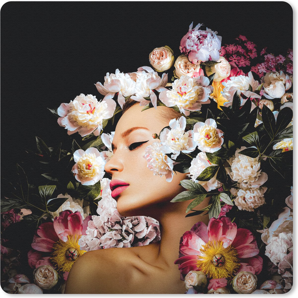 Muismat 30x30 cm - Mousepad Vrouwen - Bloemen - Rozen - Portret - Muismatten