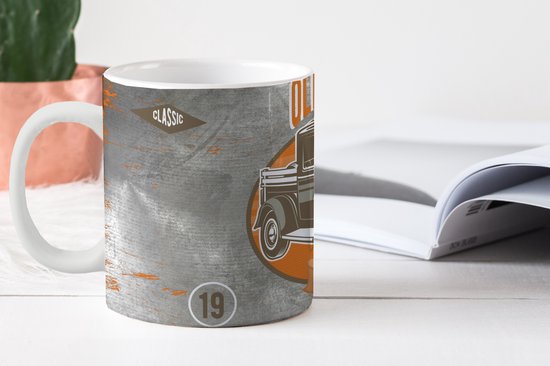 Tasse - Tasse à café - Mancave - Voiture - Vintage - Affiche - Tasses - 350 ML - Tasse - Tasses à café - Tasse à thé - Décoration Sinterklaas - Cadeaux pour enfants - Chaussures cadeaux Sinterklaas