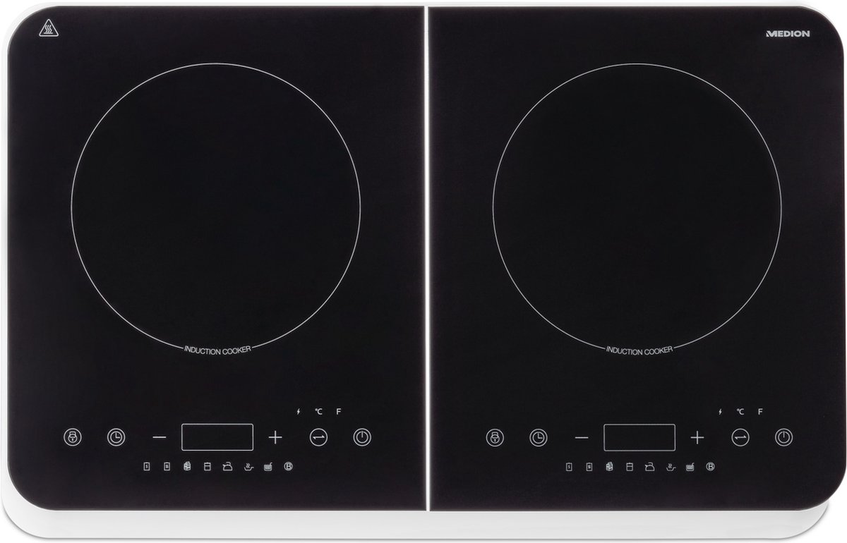 Medion Inductie Kookplaat Vrijstaand (MD18493) - Elektrische Kookplaat 2 Pits - ⌀ 20 cm - Tot 240° - 3400 W - Wit - MEDION