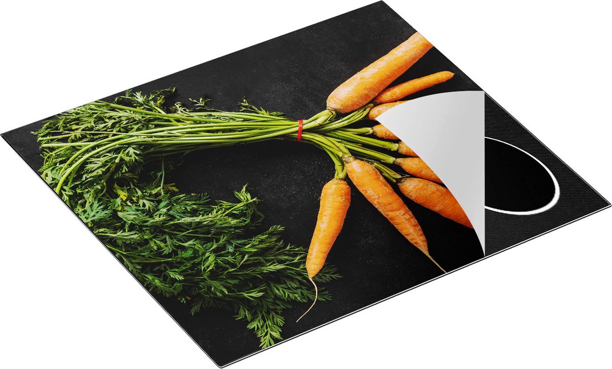 Chefcare Inductie Beschermer Wortels op Zwarte Marmer - 58,3x51,3 cm - Afdekplaat Inductie - Kookplaat Beschermer - Inductie Mat