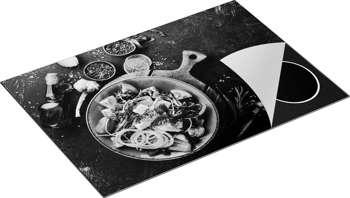 Chefcare Inductie Beschermer Salade met Groentes - Zwart Wit - 75x55 cm - Afdekplaat Inductie - Kookplaat Beschermer - Inductie Mat