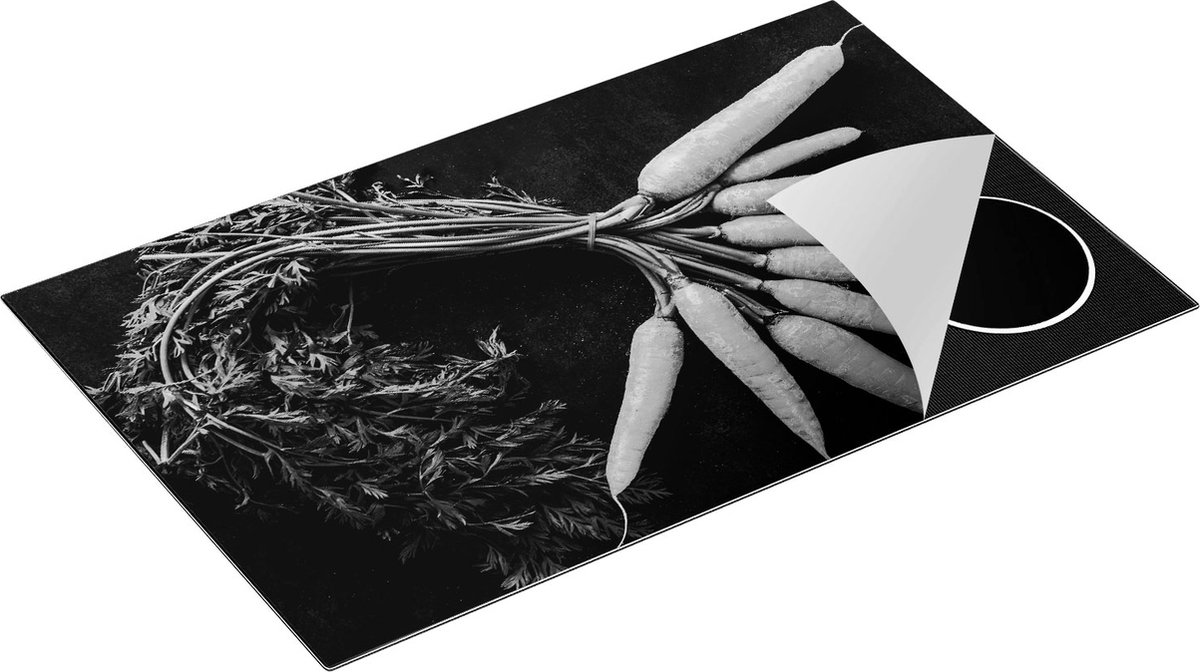 Chefcare Inductie Beschermer Wortels op Zwarte Marmer - Zwart Wit - 85x50 cm - Afdekplaat Inductie - Kookplaat Beschermer - Inductie Mat