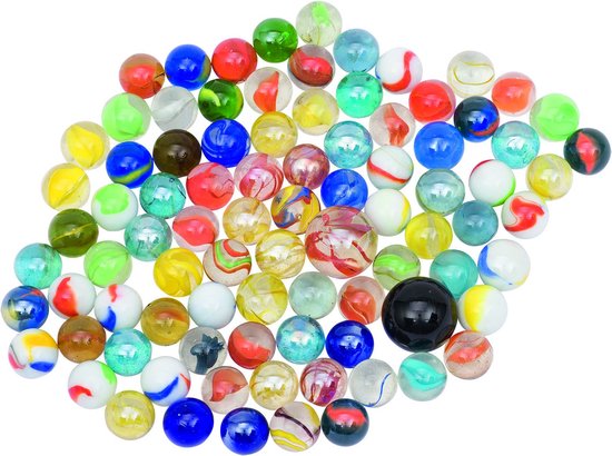 Don Juan Glazen knikkers - mix in netje - 88x stuks - gekleurd - buitenspeelgoed - knikkeren