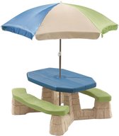 Step2 Naturally Playful Table Picnic Enfant en Vert / Bleu avec Parasol - Banc Pique Nique pour Enfants en Plastique
