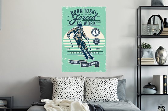 Stickers muraux - Ski - Combinaison de ski - Sports d'hiver - Vintage - 60x90 cm - Film adhésif