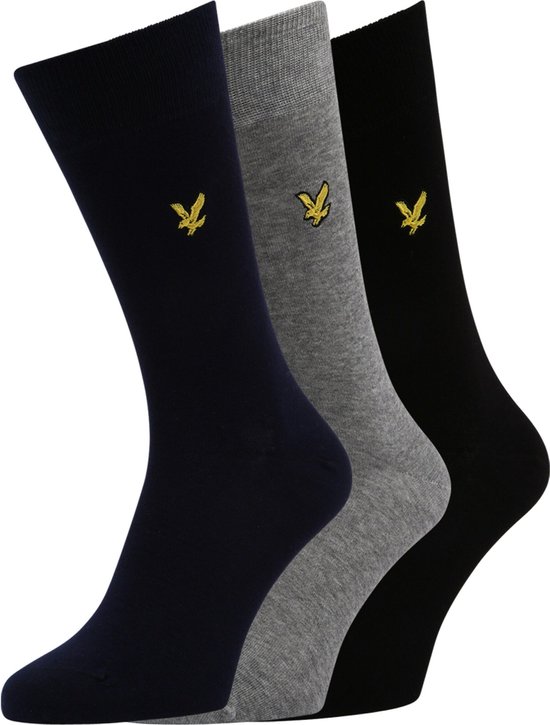 Lyle & Scott 3-pack sokken angus zwart, blauw & grijs