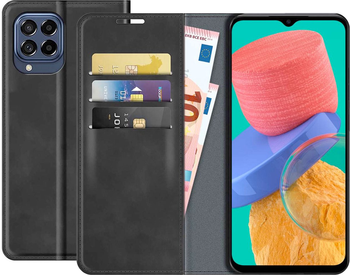Samsung Galaxy M33 Bookcase hoesje - Just in Case - Effen Zwart - Kunstleer