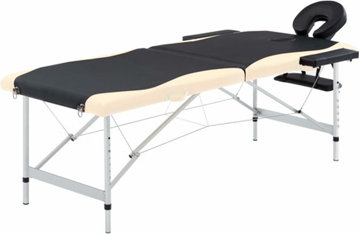 Goedkoopste vidaXL - Massagetafel - inklapbaar - 2 - zones - aluminium - zwart - en - beige