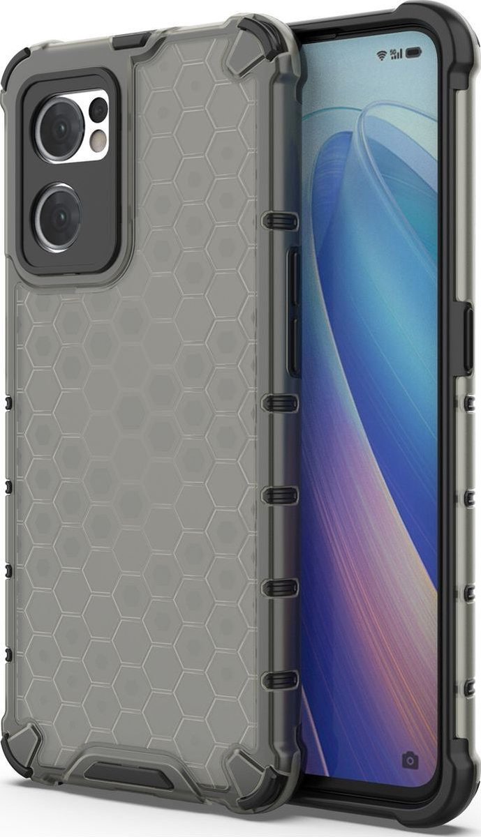 Mobigear Hoesje geschikt voor OPPO Find X5 Lite Telefoonhoesje Hardcase | Mobigear Honeycomb Backcover Shockproof | Schokbestendig Find X5 Lite Telefoonhoesje | Anti Shock Proof - Zwart