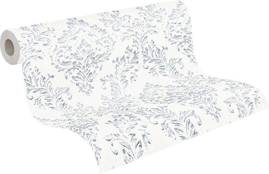 Papier peint baroque Profhome 306591-GU papier peint textile structuré dans le style baroque blanc argenté brillant 5,33 m2