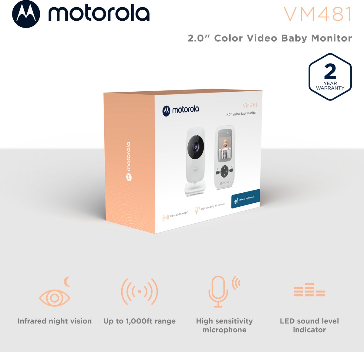 Motorola Nursery Babyfoon met Camera - Baby Monitor VM481 - Baby Camera met – 2,0‑Inch Kleurenscherm – Infrarood Nachtzicht – Digitale Zoom – LED Geluidsindicator – FHSS Connectie - 300M Bereik thumbnail 6