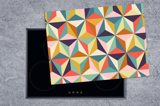 KitchenYeah® Inductie beschermer 70x52 cm - Retro - Regenboog - 3D - Geometrie - Driehoek - Kookplaataccessoires - Afdekplaat voor kookplaat - Inductiebeschermer - Inductiemat - Inductieplaat mat
