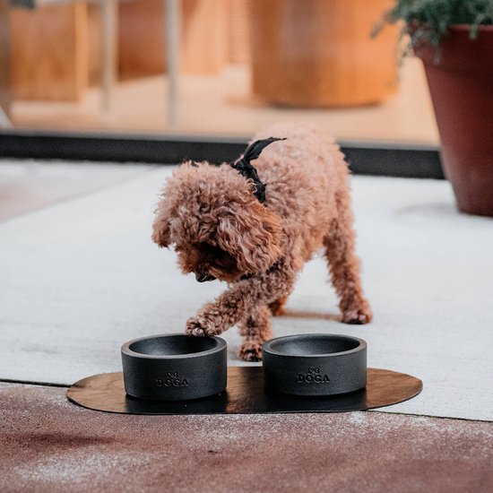 Gamelle Set de Table Mangeoires - Tapis Alimentaire Chien et Chat - Antidérapant - Hydrofuge - Zwart - Cuir Vegan - 30 x 63 cm - Taille S