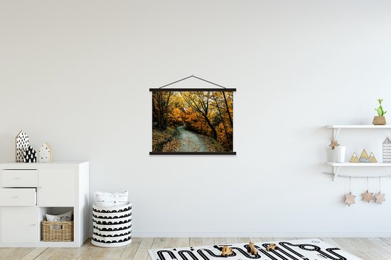 Porte-affiche avec affiche - Affiche scolaire - Feuilles - Automne - Forêt - 60x45 cm - Lattes noires