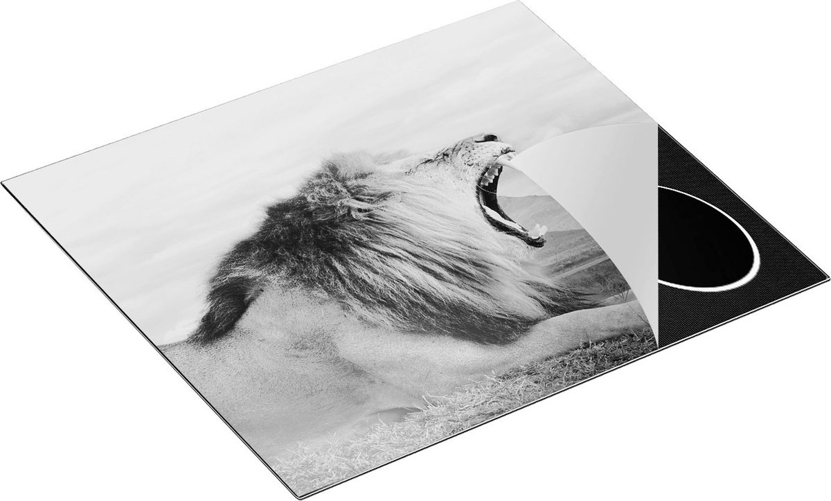 Chefcare Inductie Beschermer Brullende Leeuw - Zwart Wit - 60x55 cm - Afdekplaat Inductie - Kookplaat Beschermer - Inductie Mat