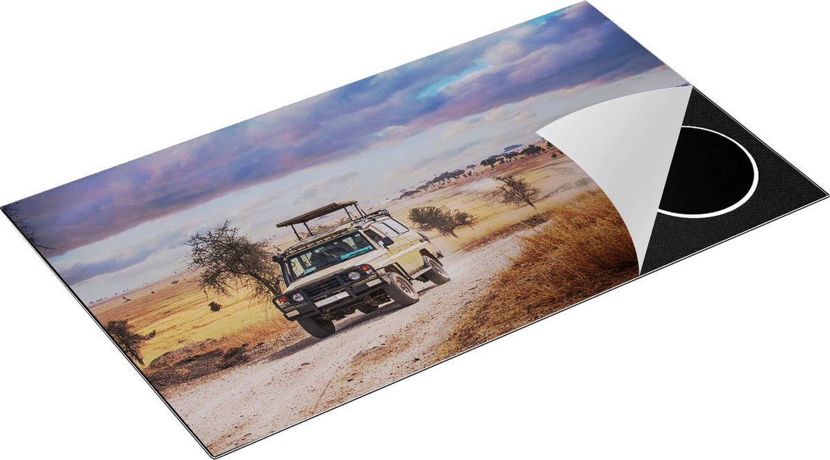 Chefcare Inductie Beschermer Safari Auto in de Savanne - 90x52 cm - Afdekplaat Inductie - Kookplaat Beschermer - Inductie Mat